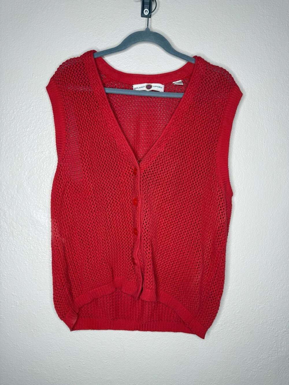 Vintage Milano Sport Red Open Knit V-Neck Sweater Vest Size L